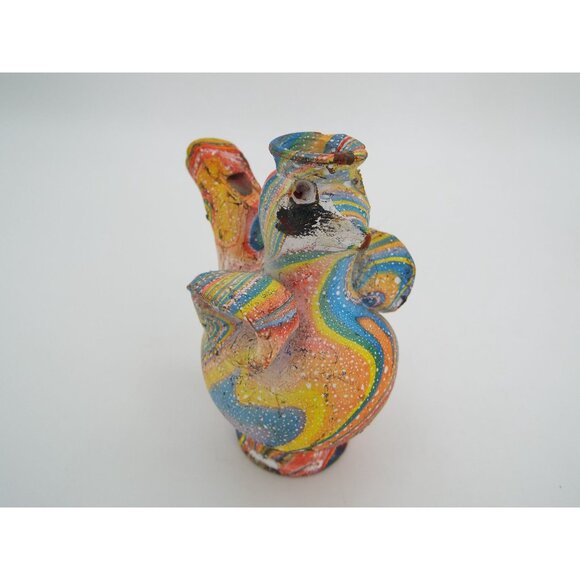 Multicolor Marbled Chicken Rooster Clay Whistle Figurines Folk Art Set of 3 - Picture 6 of 16